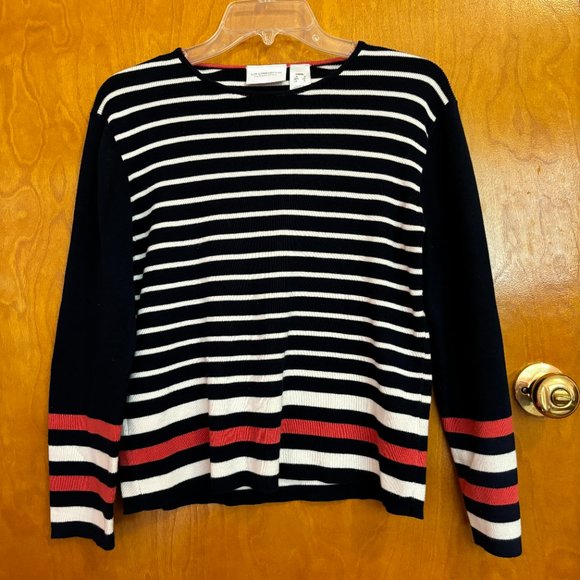 Liz Claiborne Lizsport Women's Black/White/Red Striped Sweater Size LARGE - Picture 2 of 9